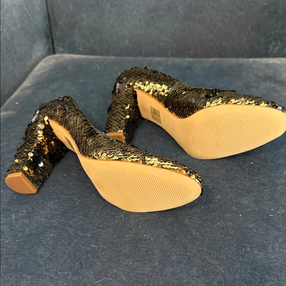 J. Crew Gold Sequin Block Heel Pumps - Picture 2 of 4